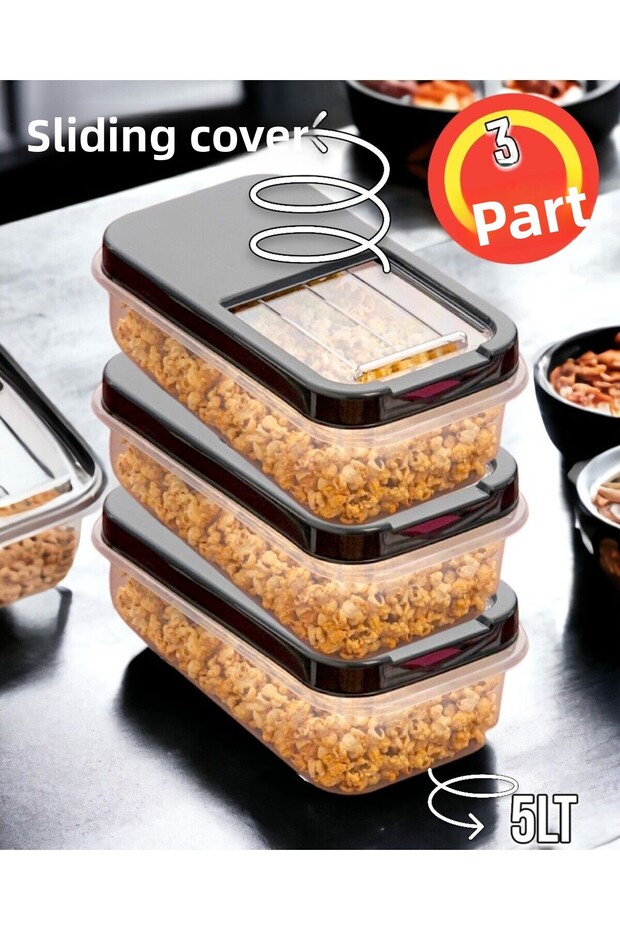 3 Pieces 5 Liter Multibox Storage Container Box Sliding Lid - Black Fma007641