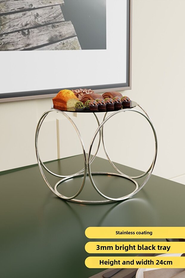 Silver Aura Metal Coffee Side Presentation Stand Stylish Presentation for Coffee, Cake, Cookies & Desserts 24 cm