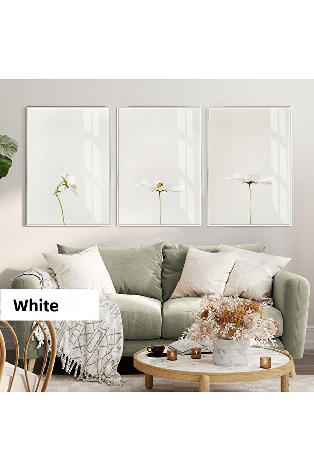 Amazing | Soft Daisy Combination (Minimal) | Framed Glass Table 3 Pieces Vertical