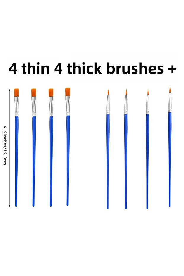 8 Pack Acrylic Painting Brushes - 4 Flat and 4 Fine Tips, Oil, Gouache and Water Paint Brushes