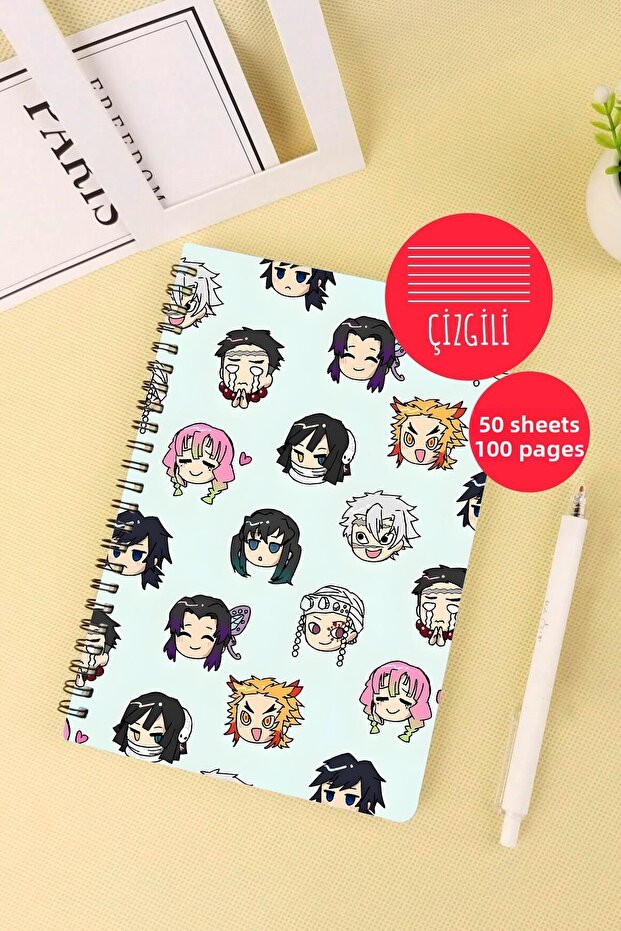 A5 Spiral School Notebook with Demon Slayer Design 50 Sheets 100 Pages - Striped