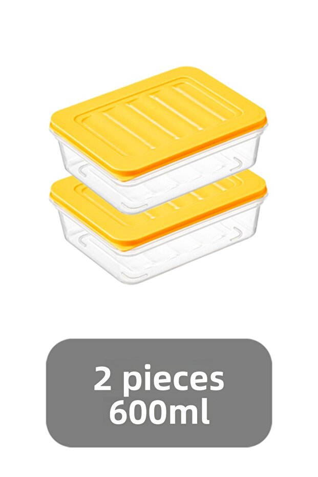 Set of 2 Microwave Compatible Food Storage Set - Yellow, 600 ml - 2
