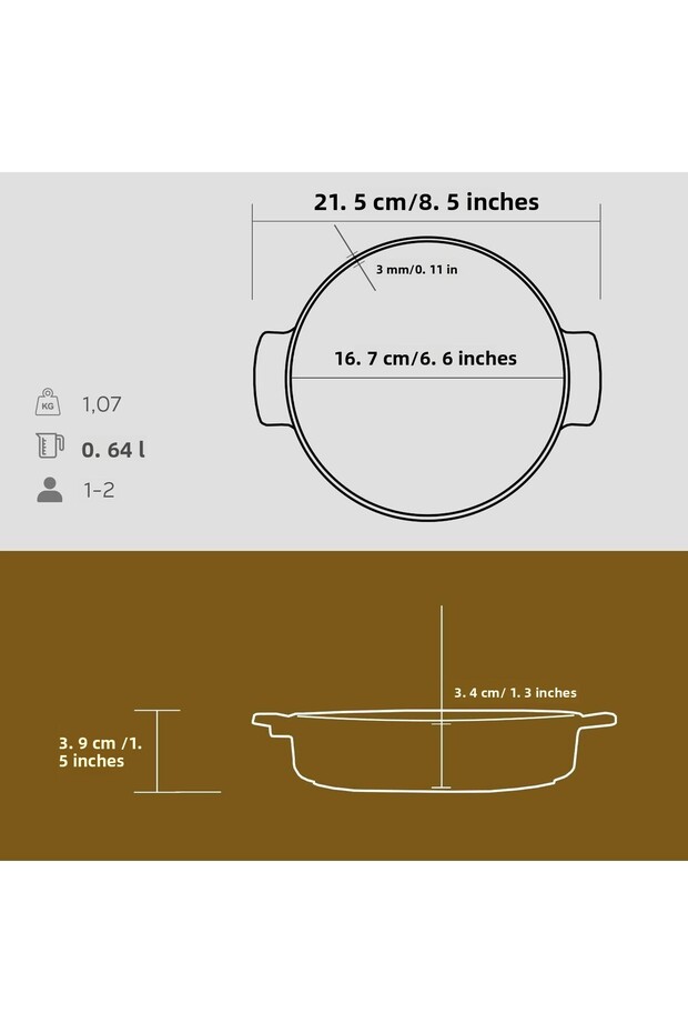 وعاء وعاء دائري من الحديد الزهر مقاس 17 سم - مقبض مزدوج، حديد متين - 4