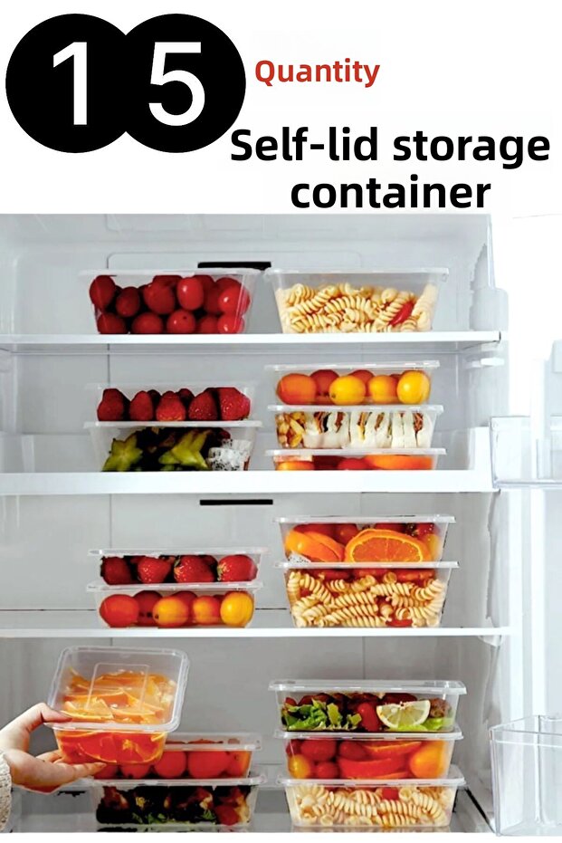 15 Pieces of Self-Covered Food Storage Container, 1 Lt, Suitable for Locking Freezer with Lid - 1