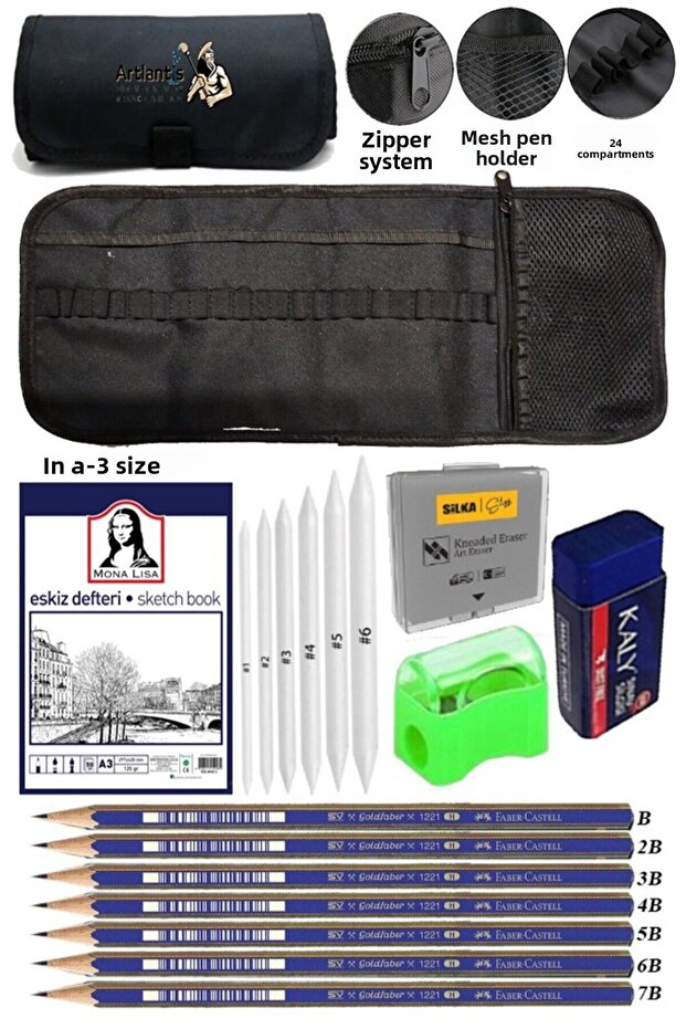 A3 Ring Binder Sketchbook Monalisa Spiral Charcoal Roller Pen Holder Black 24 Compartment Graduated Pen Lake