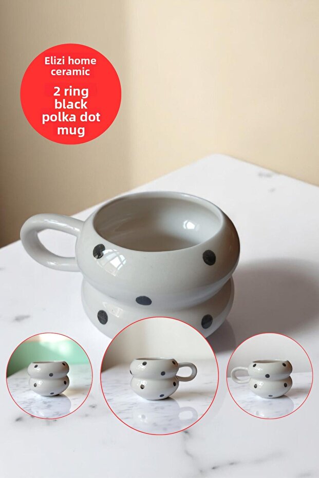 Handmade Ceramic Black Polka Dot 2 Ring Handmade Mug Mug Cup Design Mug Mug Cup