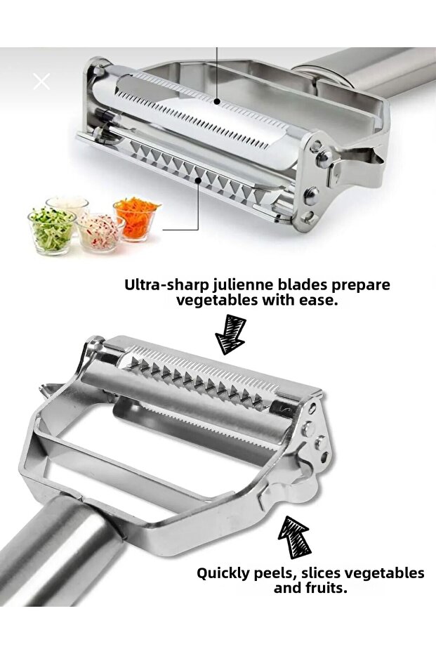 Steel Double Julienne & Jullien Chopper Vegetable Fruit Potato Peeler, Julienne Peeler Stainless Steel