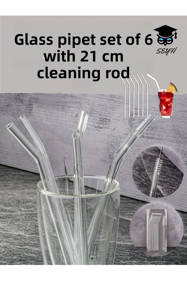 Glass Straw Set of 6 with 21 cm Cleaning Stick