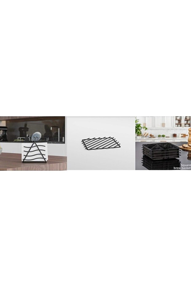 Service Presentation Set Napkin Holder + Trivet + Bread Bowl Stainless Metal Matte Black 3-Piece Kitchen and Tableware Set