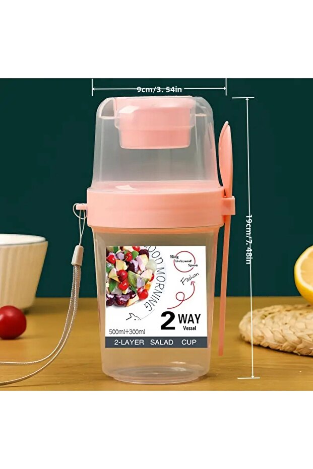 2-Layer Bpa Free Salad and Container - with Sauce Bowl, Carrying String and Spoon/Fork Set - 1