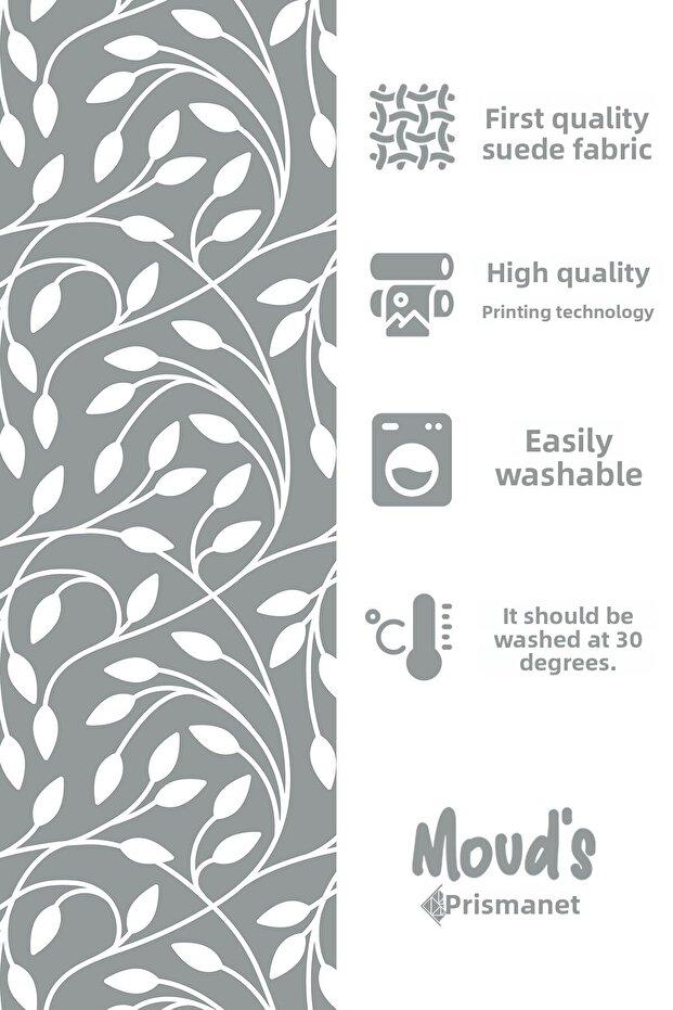 Gray Flora Series Patterned Printed Suede Runner Table Cloth - 3