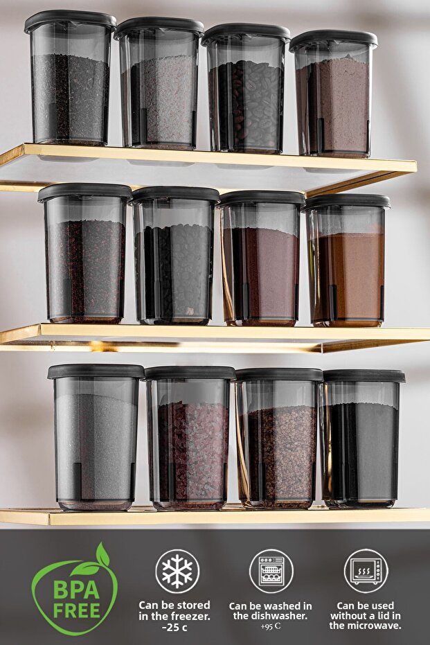 12-Piece Spice Jar Set with Label and Lockable Non-Breathable Lid-Spice Jar Storage Container Gray - 2