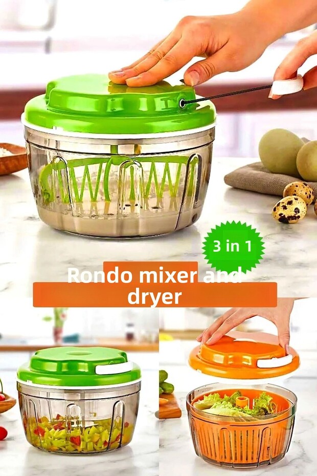 Wenken Three-Function String Hand Rondosu Chopper Mixer Vegetable Dryer Three-in-One - 1