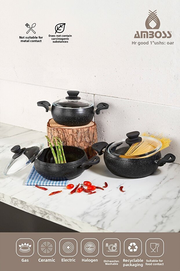 Fatso 6 Pieces - Black Granite Chubby and Casserole Pot Set