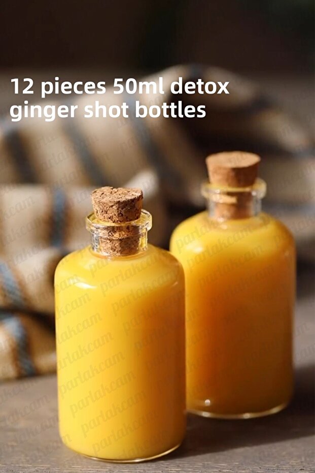 Shot Bottle 50ml Mini Glass Bottle with Cork Stopper 50Cc Glass Ginger Detox Bottle Leak Proof (12 Pcs)