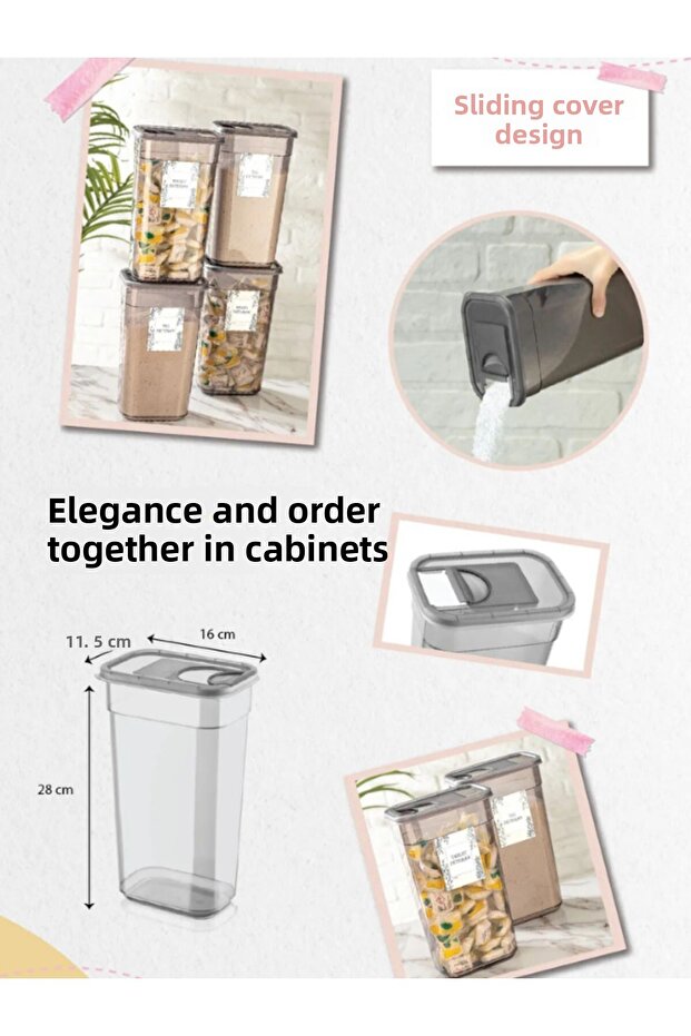 Set of 3 Sliding Lid Storage Containers - Anthracite Color (3200 Ml, 2000 Ml, 1300 ml) - 5