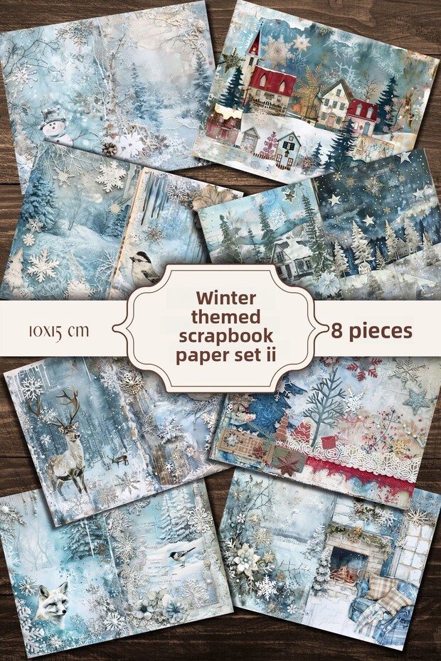 Vintage Winter Themed Scrapbook Paper Set for Bullet Journal and Scrapbook