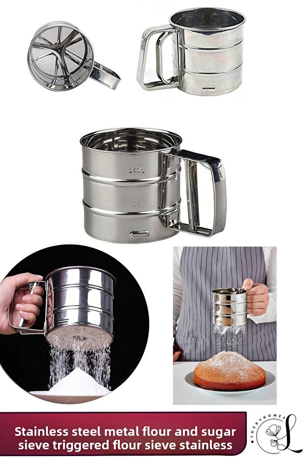 Stainless Steel Metal Flour and Sugar Sieve 250 Gr - Practical and Durable Stylish