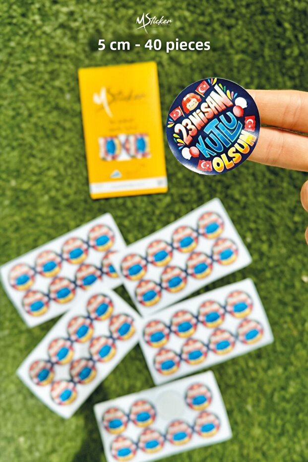April 23 Sticker Happy April 23 Sticker Sticker 5 cm 40 Pieces Adhesive Suitable for All Surfaces