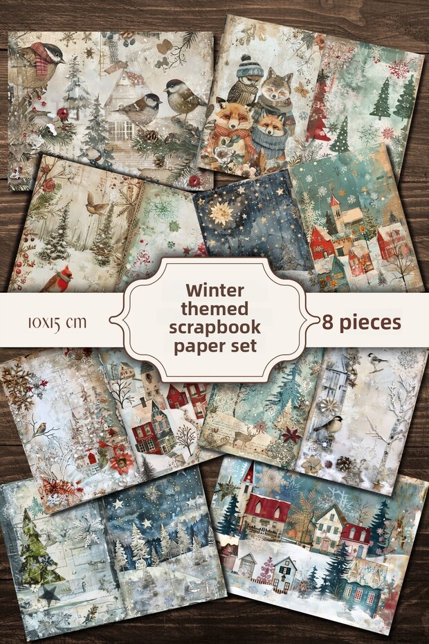 Vintage Winter Themed Scrapbook Paper Set for Bullet Journal and Scrapbook