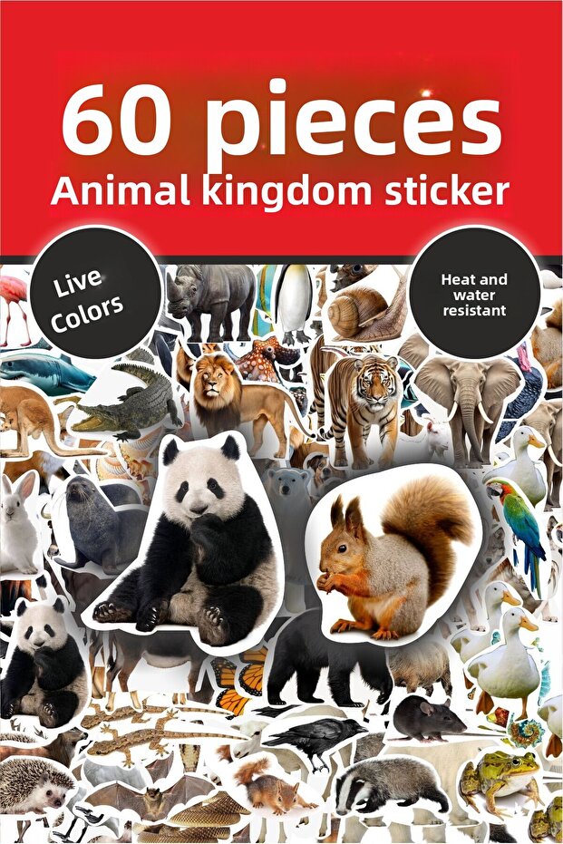 Animal Kingdom 60 Piece Sticker Set - Pen, Laptop Notebook Water Bottle Sticker
