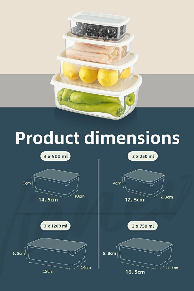 Комплект от 12 херметически затворени контейнера за съхранение сиви 3X (250-500-750-1200 ml) - 8