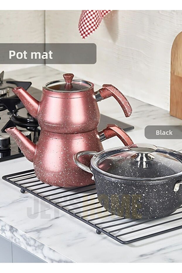 Nihale Stainless Steel Pot Teapot Coaster Heat Resistant Black 47X24 cm