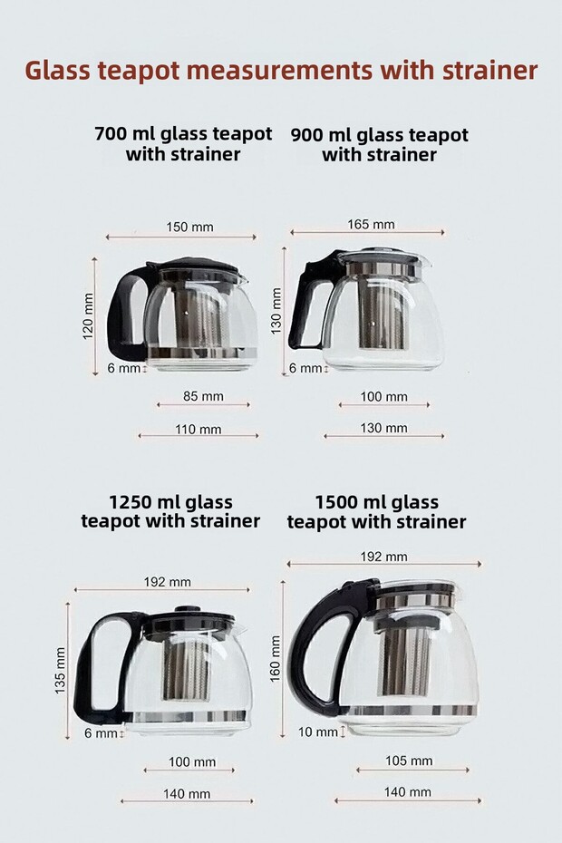 Luca Strainer Glass Teapot 1250 Ml - 3