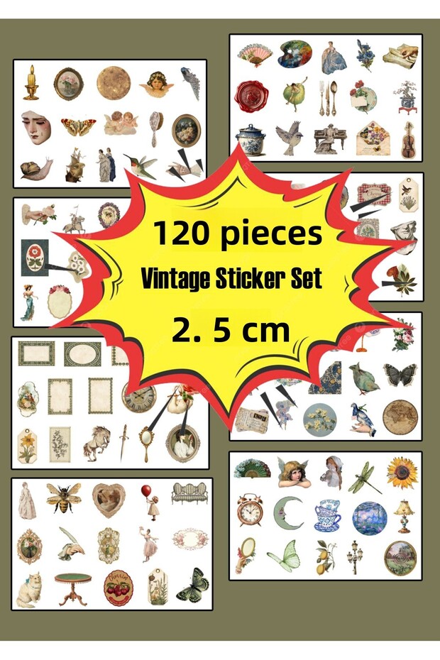 120Pcs Vintage Aesthetic Sticker Set -Planner - Agenda - Bullet Journal Pc