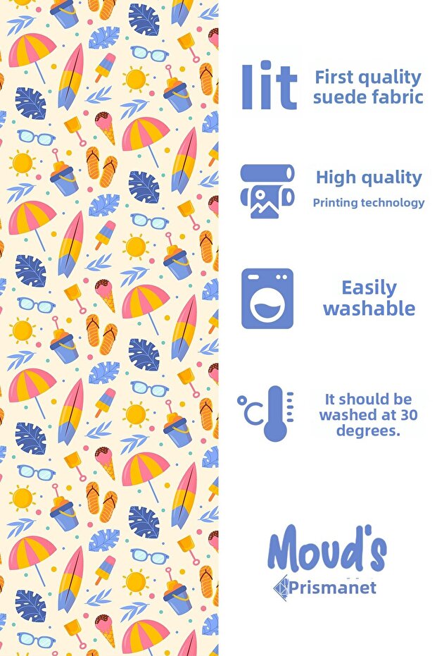 Cream Beach Pattern Printed Suede Runner Tablecloth - 2