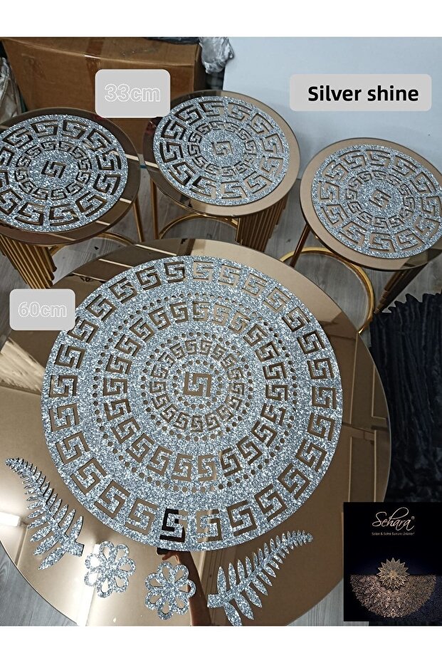 Coffee Table Cover Set/1 piece (60CM) Coffee Table Runner, 3 Pieces (33CM) Nesting Cover/4 Pieces/silvery Silver