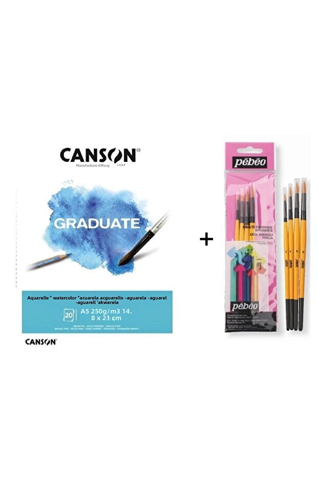 Watercolor Brush Set: 2 - 4 Pieces and Canson Graduate Notebook A5 250gr
