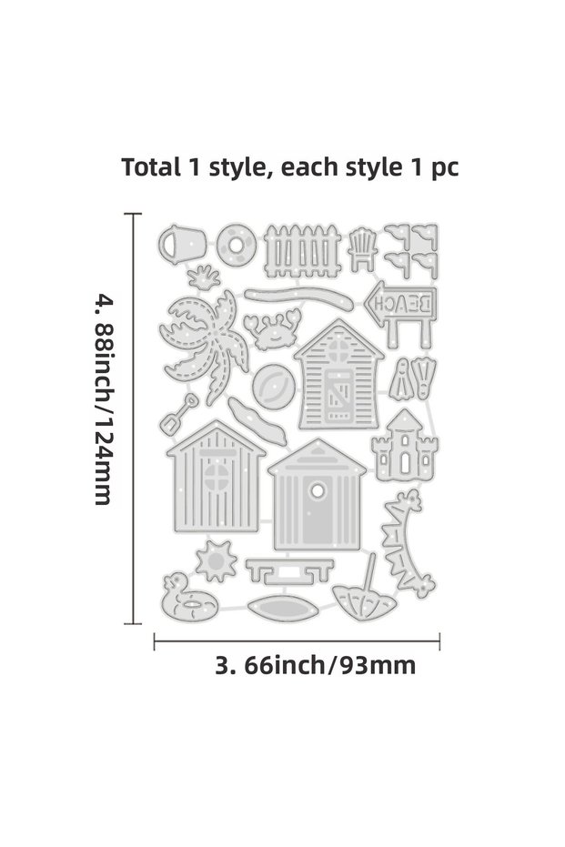 AECH03-04588 1pc Seaside Resort Cutting Dies Beach Coconut Tree Crab Sandcastle Surfboard Summer Die