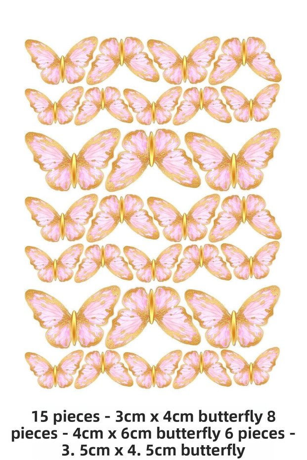 Pink Butterflies in Gold Color A4 Edible Ornament Pastry Cookie Sugar Dough Paper Print