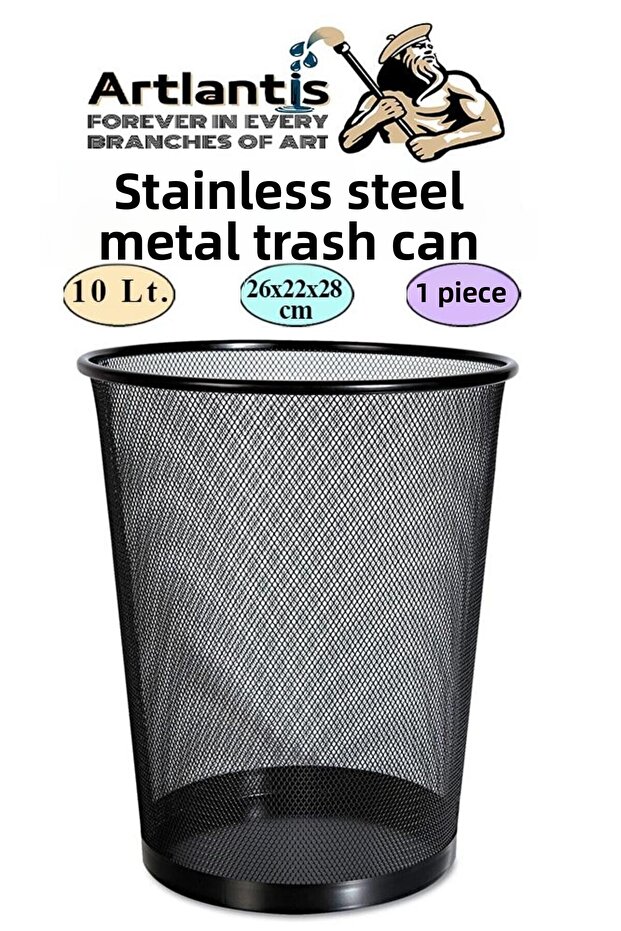 Trash Can Stainless Steel Black with Mesh 1 Piece Office Desk School Etc. Trash Can Metal Perforated Easy to Use