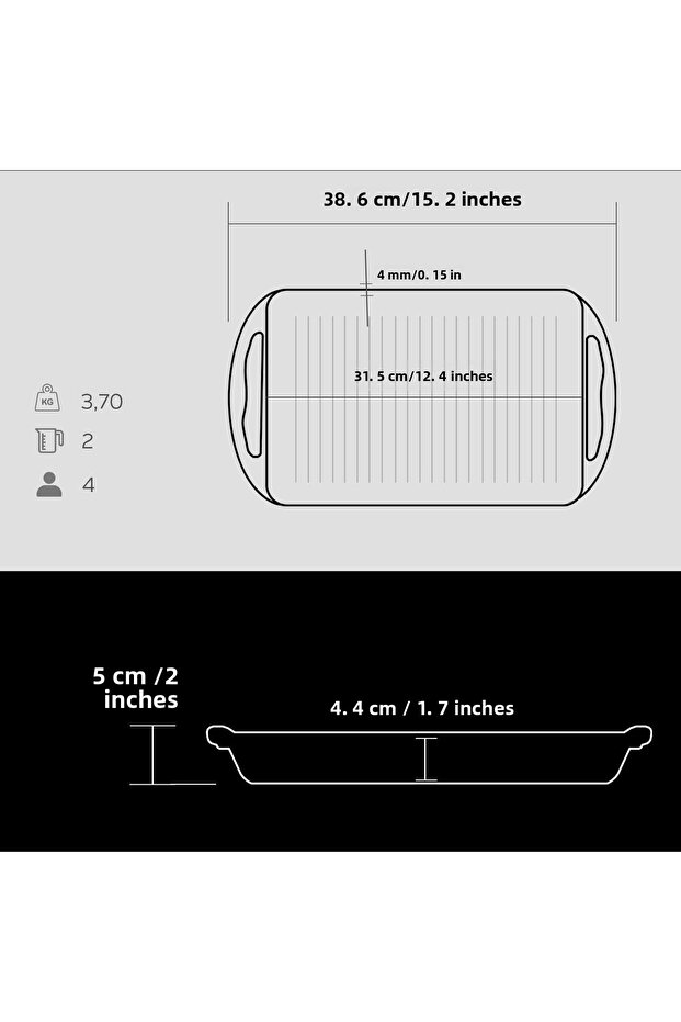 مقلاة شواء مستطيلة من الحديد الزهر بمقبض مزدوج مقاس 22 × 32 سم - 4