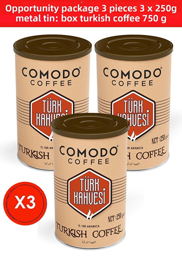 Orta Kavrum Turkish Coffee 250g X 3 Pieces Metal Tin Box 750 Gr