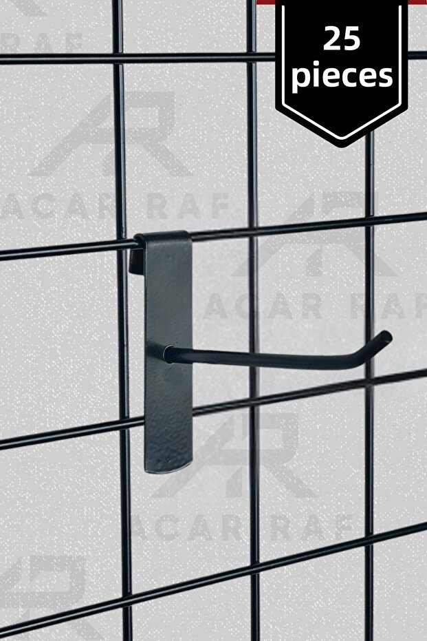 خطاف لوح أسلاك أسود، رف 15 سم وقضبان أسلاك 25 قطعة