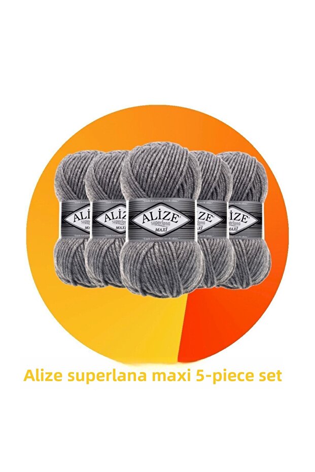 Superlana Maxi Set of 5 Thick Hand Knitting Yarn 21 Gray Melange
