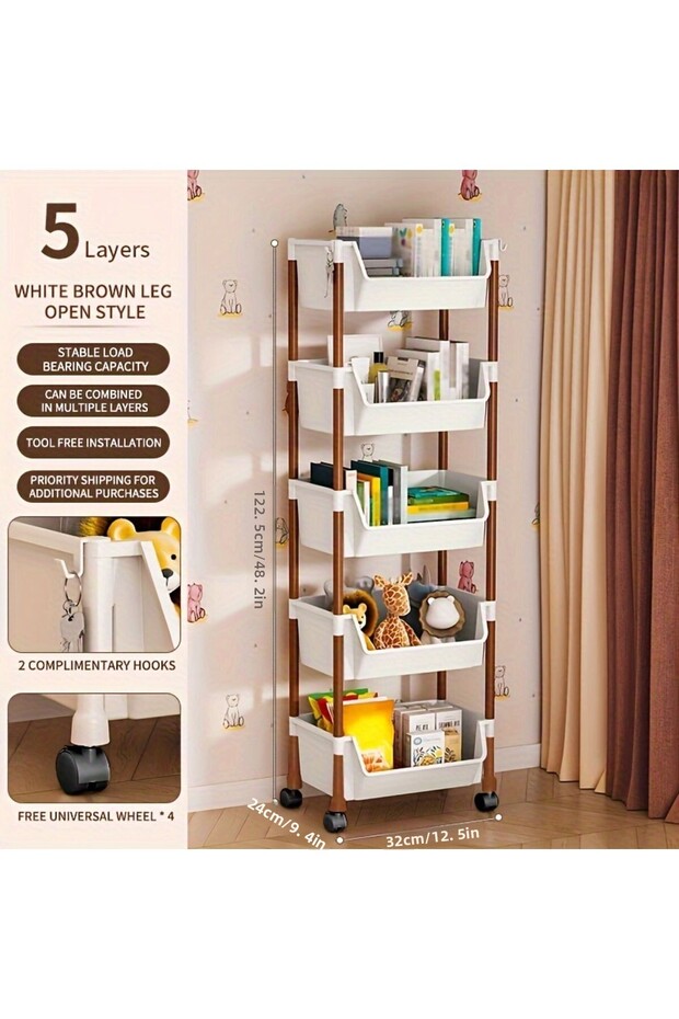 3/4/5-Tier Rolling Storage Cart with Effortless Wheels - Compact & Versatile, Stackable Plastic S... - 1