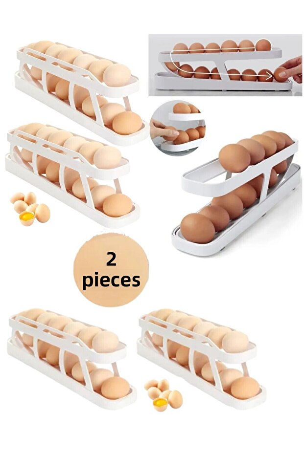 Aveo 2 Pieces 2-Tier Automatic Refrigerator Egg Stand Egg Holder Rack Storage Fridge Organizer