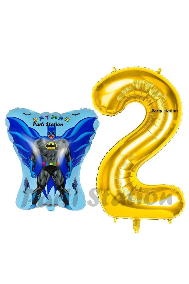 Batman Concept 2 Year Old Balloon Set Batman Bat and Gold Number Balloon Birthday Balloon Set