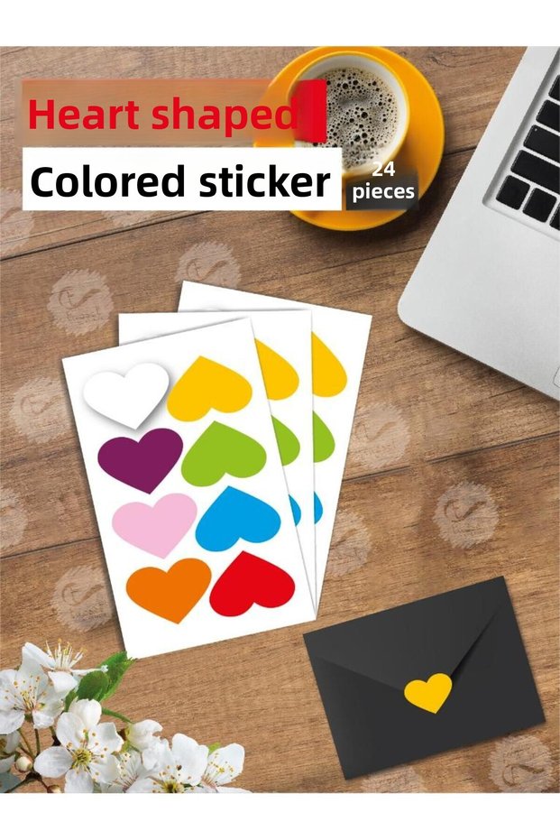 Adhesive Heart Shaped Color Sticker Label Gift Packing Party Favors 24pcs 3.5x2.5 cm-T