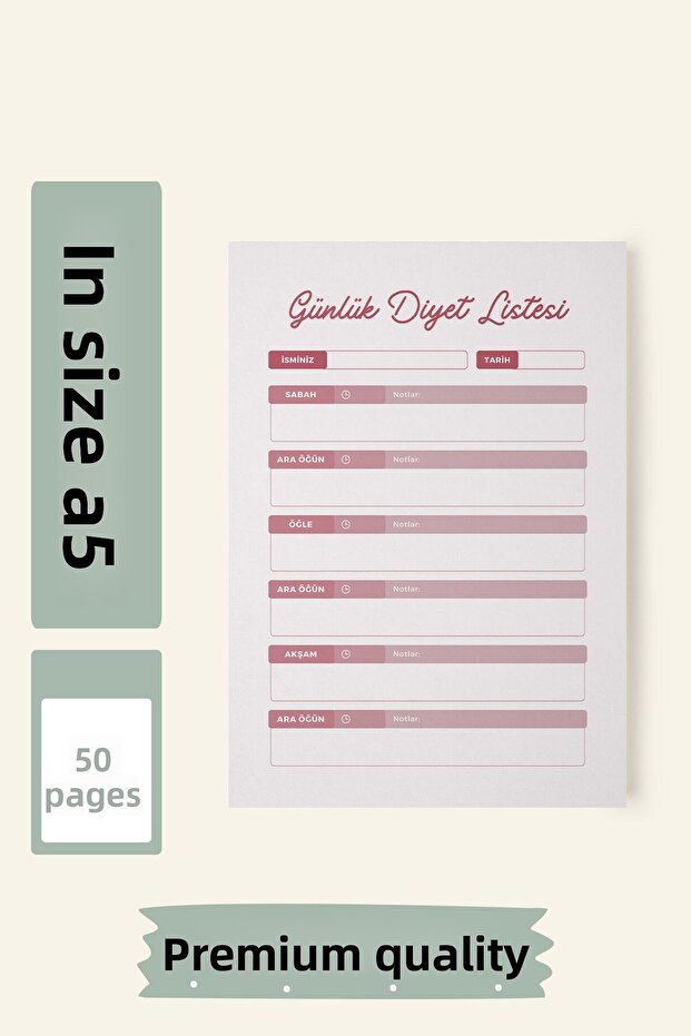 Daily Diet List A5 Size 50 Sheets - 1