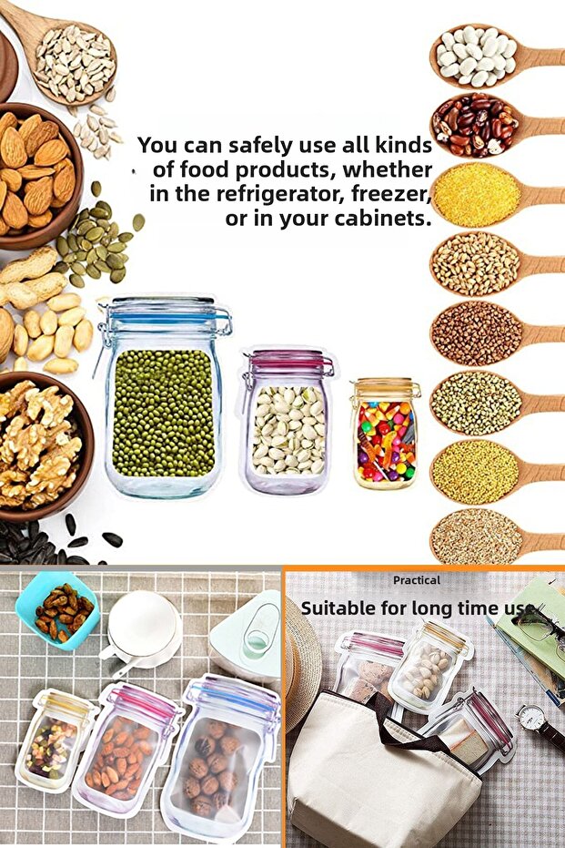 Jar Look Storage Bag Sets Refrigerator Storage Container with Lockable Snap Fasteners - 3