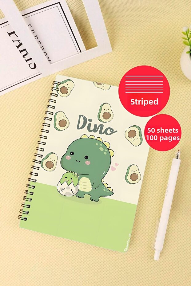 Sweet Dinosaur Theme A5 Spiral Bound School Notebook 50 Sheets 100 Pages - Ruled