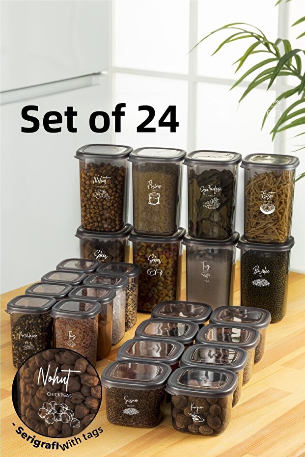 White Screen-Printed Labeled 24-Piece Peggy Square Food and Spice Full Set 8x(1.2, 0.55, 0.45) Ant