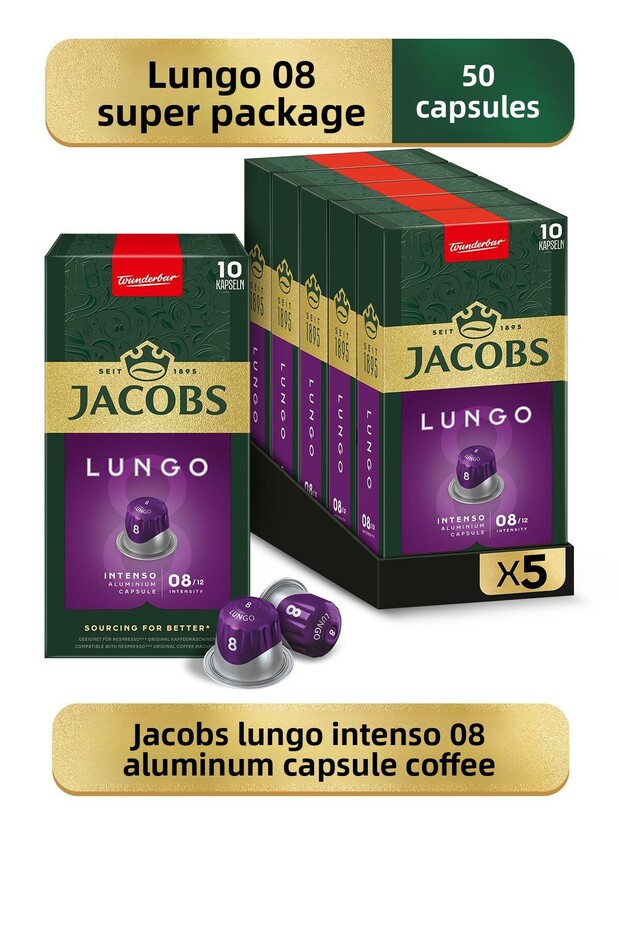 Lungo 8 Intenso Nespresso Compatible Aluminum Capsule Coffee 10 Pieces x 5 Packs