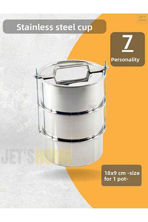 3-Piece Expiry Bowl 18x9 cm Food Carrying Container Stainless Steel No:4