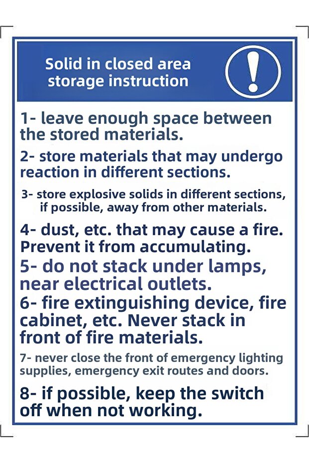 Solid Substance Storage Instruction Warning/Warning Sign for Indoor